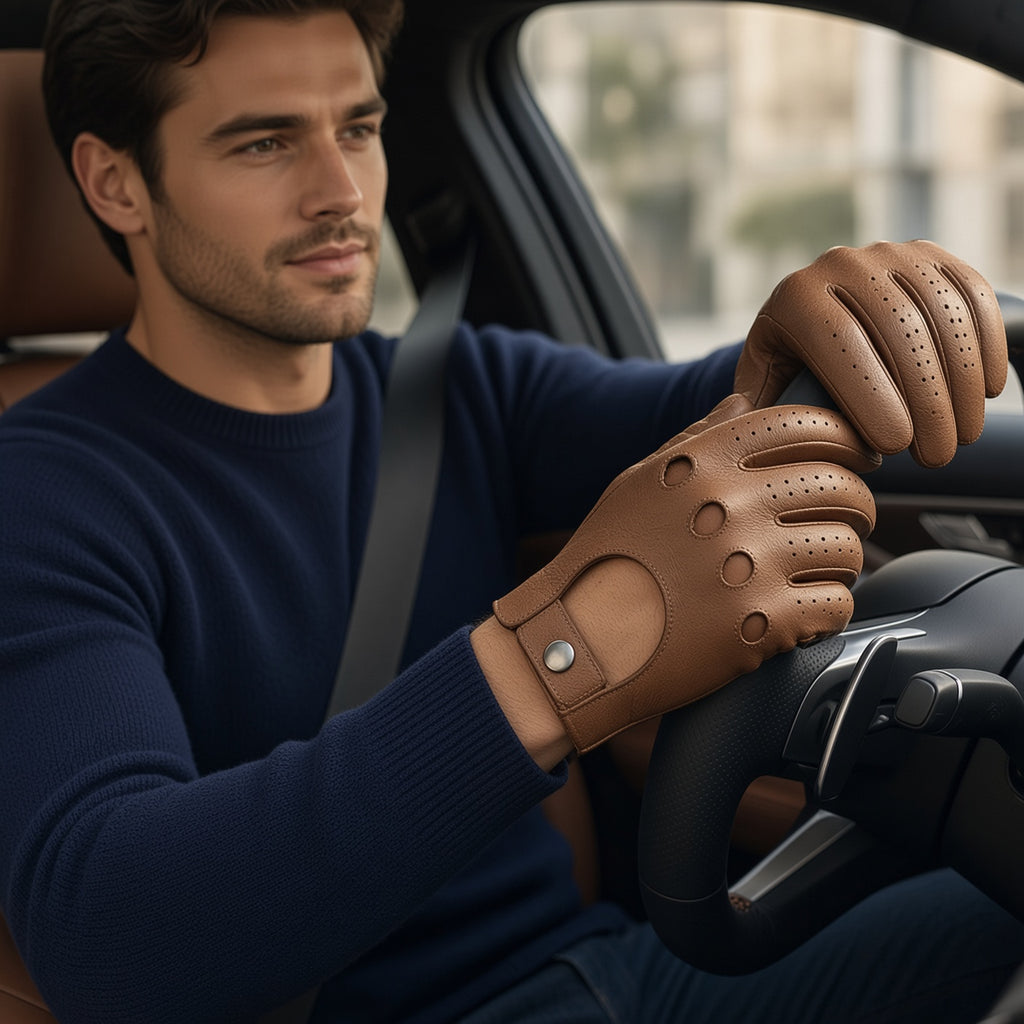Vintage Brown Leather Driving Gloves