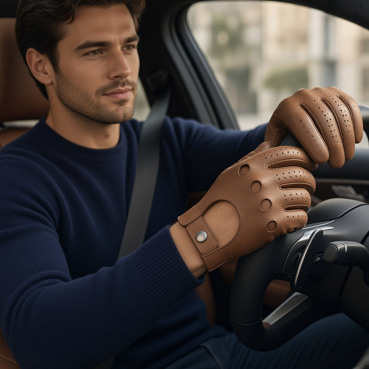 Vintage Brown Leather Driving Gloves