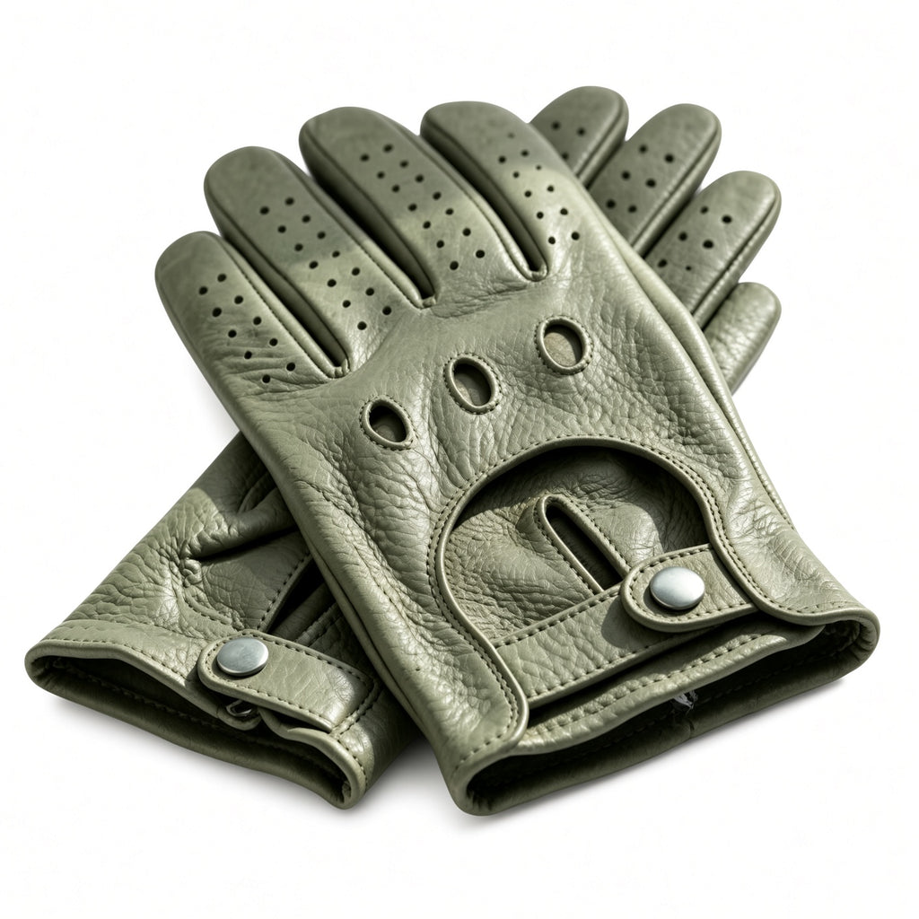 Sage Gray Leather Driving Gloves