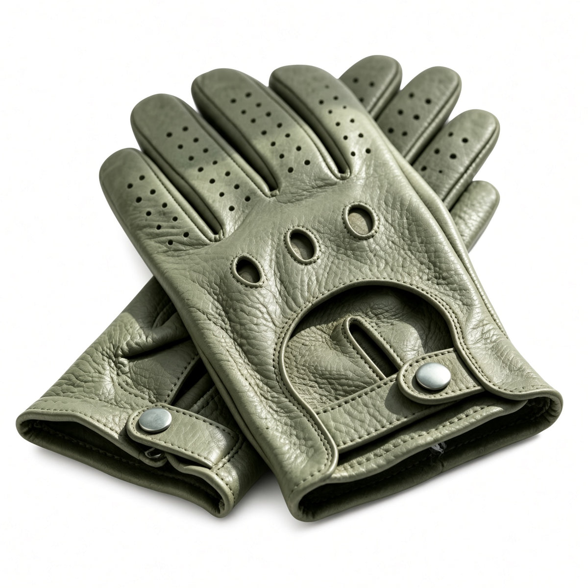 Sage Gray Leather Driving Gloves