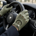 Sage Gray Leather Driving Gloves