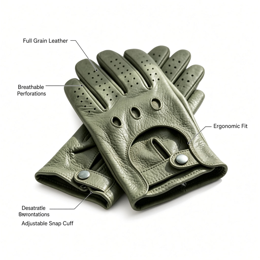 Sage Gray Leather Driving Gloves