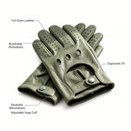 Sage Gray Leather Driving Gloves