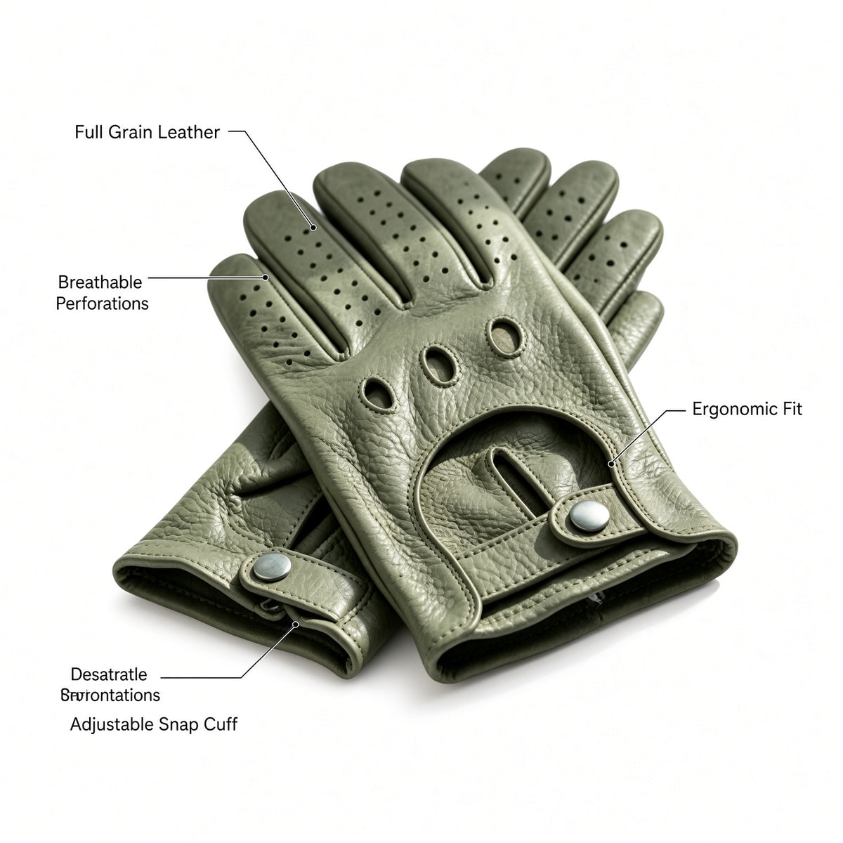 Sage Gray Leather Driving Gloves