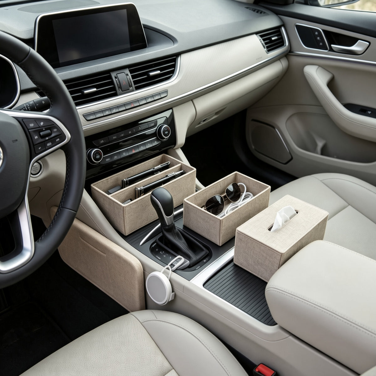 Linen Fabric Car Console Storage Set
