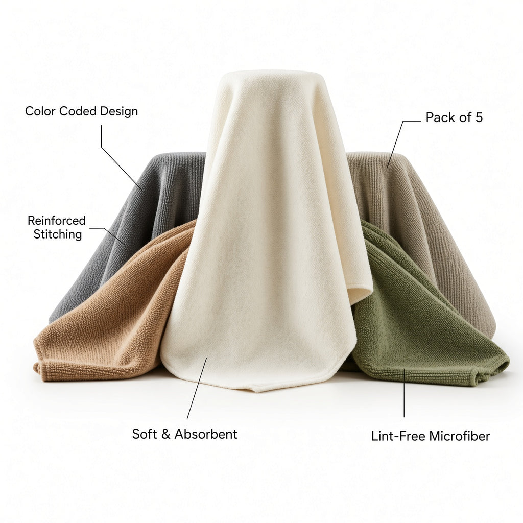 Color Coded Microfiber Car Cleaning Towel Set